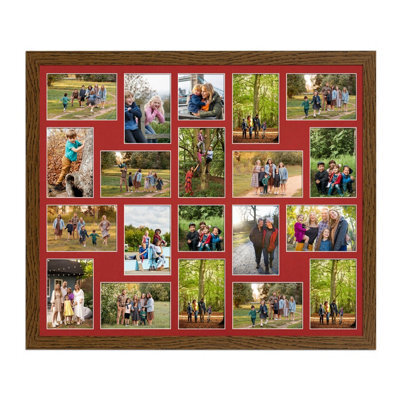 AK Frames 80X70Cm Dark Oak Modern Multi Photo Frame With Crimson Mount - Holds 20 Apertures (18X) 6X4, (2X) 4X4 Photos - image 1