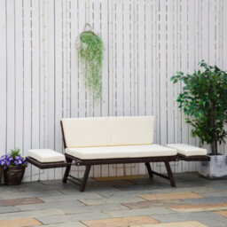 Outsunny 2 In 1Rattan Folding Chaise Lounger W/ Cushion For Garden Beige - thumbnail 1