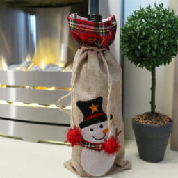Shatchi Wine Bottle Liquor Cover Bag With Drawstring Printed Pattern Burlap Hessian Linen Novelty Dinner Table Decorations-Reindee - thumbnail 1