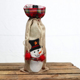 Shatchi Wine Bottle Liquor Cover Bag With Drawstring Printed Pattern Burlap Hessian Linen Novelty Dinner Table Decorations-Reindee - thumbnail 3
