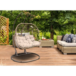 Loops Premium Double Hanging Garden Egg Chair - Wicker Rattan - Outdoor Swing Cocoon - thumbnail 5
