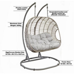 Loops Premium Double Hanging Garden Egg Chair - Wicker Rattan - Outdoor Swing Cocoon - thumbnail 6