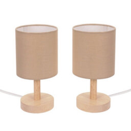 ValueLights Set Of 2 - Nelly Natural Wood Base Bedside Table Lamps With Natural Fabric Shade - thumbnail 5