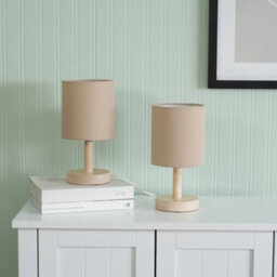 ValueLights Set Of 2 - Nelly Natural Wood Base Bedside Table Lamps With Natural Fabric Shade