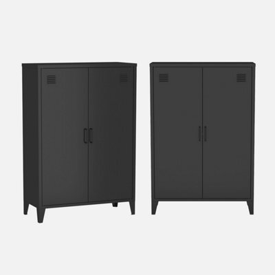 Sweeek - Set Of 2 Soho Black 2-Door Metal Chests Of Drawers/wardrobes Lockers L 75 X D 33 X H 110 Cm - image 1