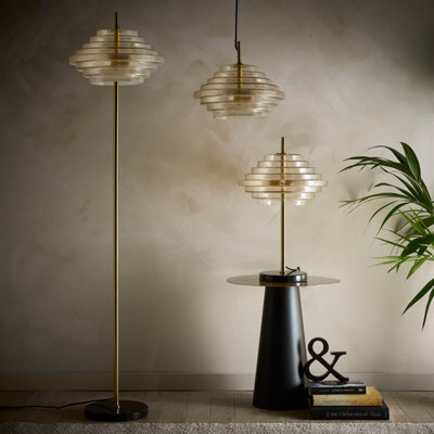 K Living Aspen 2Lt Brass And Tiered Amber Glass Table Lamp - image 1