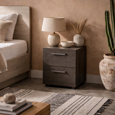 Wyld Haus Havdrup Rovere Gessato Dark Oak Bedside Table 2 Drawers - image 1