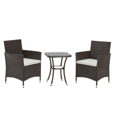 Evre Copenhagen Brown Outdoor Rattan Garden Bistro Set 2 Seater Wicker Table & Chairs Furniture With Cushions Glass Coffee Table - image 1