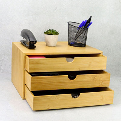 Bamboo Desktop 3 Drawer Organiser - Wide Opening - image 1