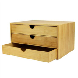 Bamboo Desktop 3 Drawer Organiser - Wide Opening - thumbnail 2