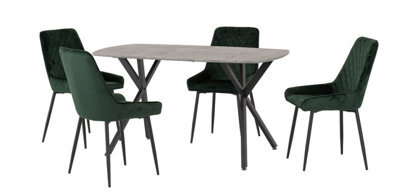 Seconique Athens Dining Set Concrete Effect With Green Velvet Chairs - image 1