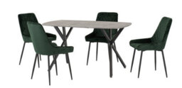 Seconique Athens Dining Set Concrete Effect With Green Velvet Chairs