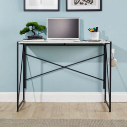 Home Source Brampton Folding White Compact Desk Storage Hook Wood And Metal Home Office Workstation - thumbnail 3