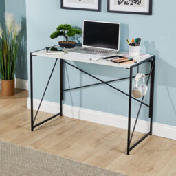Home Source Brampton Folding White Compact Desk Storage Hook Wood And Metal Home Office Workstation - thumbnail 2