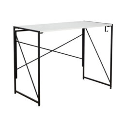 Home Source Brampton Folding White Compact Desk Storage Hook Wood And Metal Home Office Workstation - thumbnail 8