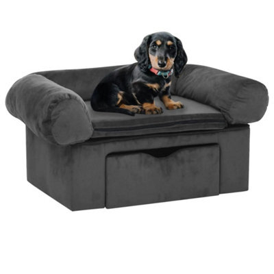 Berkfield Dog Sofa With Drawer Dark Grey 75X50X38 Cm Plush - image 1