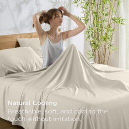 Aspire Homeware 100% Egyptian Cotton Flat Sheet Deep Coverage Ultracool Flat Bedding Cream Sheet Single, (L)275Cmx(W)175Cm - thumbnail 2