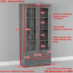 The Furniture Market London Oak Glazed 2 Door 2 Drawer Tall Display Cabinet Unit - thumbnail 9