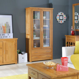 The Furniture Market London Oak Glazed 2 Door 2 Drawer Tall Display Cabinet Unit - thumbnail 3