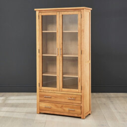The Furniture Market London Oak Glazed 2 Door 2 Drawer Tall Display Cabinet Unit - thumbnail 5