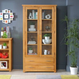The Furniture Market London Oak Glazed 2 Door 2 Drawer Tall Display Cabinet Unit - thumbnail 2