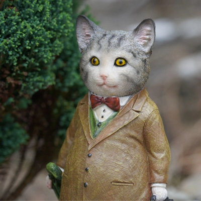 Tabby Cat Resin Sculpture Home Garden Kitten Statue Outdoor Animal Ornament - image 1
