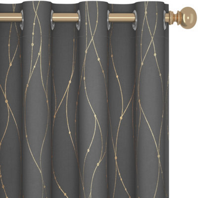 Deconovo Super Soft Gold Dotted Line Foil Printed Thermal Insulated Eyelet Blackout Curtains, W46 X L54 Inch, Light Grey, 2 Panels - image 1