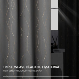 Deconovo Super Soft Gold Dotted Line Foil Printed Thermal Insulated Eyelet Blackout Curtains, W46 X L54 Inch, Light Grey, 2 Panels - thumbnail 6