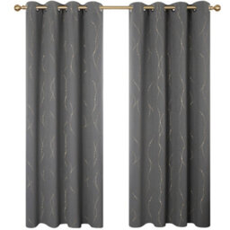 Deconovo Super Soft Gold Dotted Line Foil Printed Thermal Insulated Eyelet Blackout Curtains, W46 X L54 Inch, Light Grey, 2 Panels - thumbnail 2