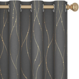 Deconovo Super Soft Gold Dotted Line Foil Printed Thermal Insulated Eyelet Blackout Curtains, W46 X L54 Inch, Light Grey, 2 Panels - thumbnail 1