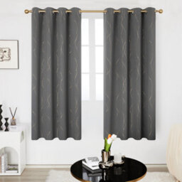 Deconovo Super Soft Gold Dotted Line Foil Printed Thermal Insulated Eyelet Blackout Curtains, W46 X L54 Inch, Light Grey, 2 Panels - thumbnail 3