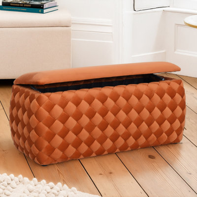 Plumeo Large Velvet Fabric Ottoman - Orange