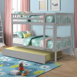 Interior Emporium Lily Wooden Bunk Bed With 3 Single Mattress - With Extra Trundle - Kids Bedroom Furniture -  Grey - thumbnail 2