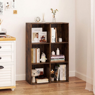 Brown Modern 6 Cube Bookshelf Display Rack Horizontal Vertical Bookcase Organizer - image 1