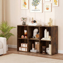 Brown Modern 6 Cube Bookshelf Display Rack Horizontal Vertical Bookcase Organizer - thumbnail 3