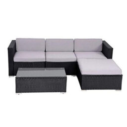 Evre Black Rattan Outdoor Garden Furniture Set 4 Seater California Sofa Set With Coffee Table - thumbnail 2