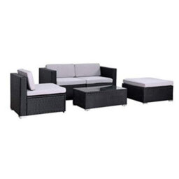 Evre Black Rattan Outdoor Garden Furniture Set 4 Seater California Sofa Set With Coffee Table - thumbnail 3