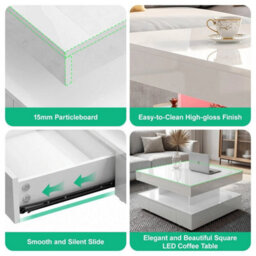 High Gloss Led Coffee Table With 2 Drawers Modern 2 Tier Square Centre Table - thumbnail 5