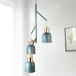 Lighting Collection Modern Triple Shade Teal Pendant Light With Copper Finished Accents