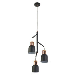 Lighting Collection Modern Triple Shade Teal Pendant Light With Copper Finished Accents - thumbnail 3