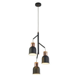 Lighting Collection Modern Triple Shade Teal Pendant Light With Copper Finished Accents - thumbnail 2