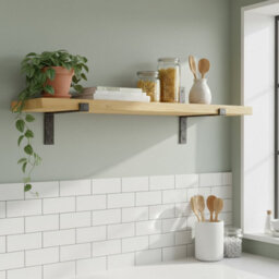 Toolty Rustic Handmade Wall Shelf, Wall Mounted, 180Cm X 22.5Cm Down Design, Light Oak, Handcrafted Vintage Style - thumbnail 1