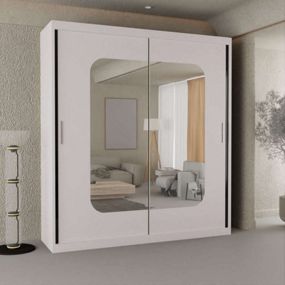 M N Furniture Ltd Wardrobe With Led Light Modern Sliding Door - Mirrored Bedroom Cabinet-120Cm,150Cm,180Cm,203Cm (White,120Cm) - image 1