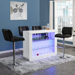 Furniture in Fashion Fiesta White High Gloss Bar Table With 4 Candid Black Stools