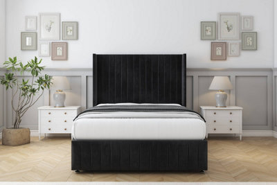 "Comfort Chester Black Naples Divan Bed Set 2 Drawers Foot-End - 54"" Wingback & 12"" Footboard 4' Small Double" - image 1