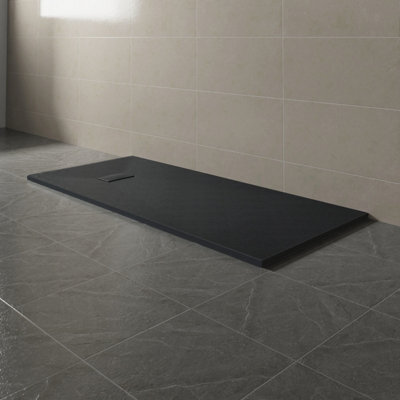 Sundaze 1800 X 800mm Smc Black Rectangle Slate Effect Bathroom Shower Tray - image 1