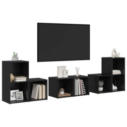 Berkfield Tv Cabinet Set 6 Pcs Black Oak Engineered Wood - thumbnail 3