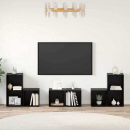 Berkfield Tv Cabinet Set 6 Pcs Black Oak Engineered Wood - thumbnail 4