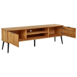 Wyld And Coco Rustic Light Pine Tv Stand, 2 Doors, Industrial-Style Black Legs, W180 X D40 X H56Cm - thumbnail 5