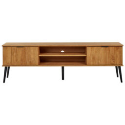 Wyld And Coco Rustic Light Pine Tv Stand, 2 Doors, Industrial-Style Black Legs, W180 X D40 X H56Cm - thumbnail 1
